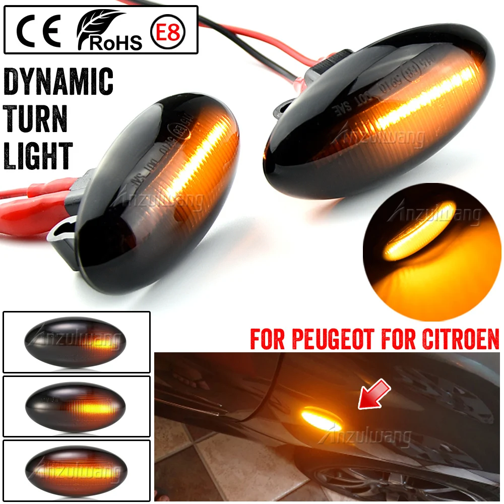 

For Peugeot 307 206 207 407 107 607 Citroen C1 C2 C3 C5 C6 Side Marker Mirror Flashing Light LED Dynamic Turn Signal Blinker