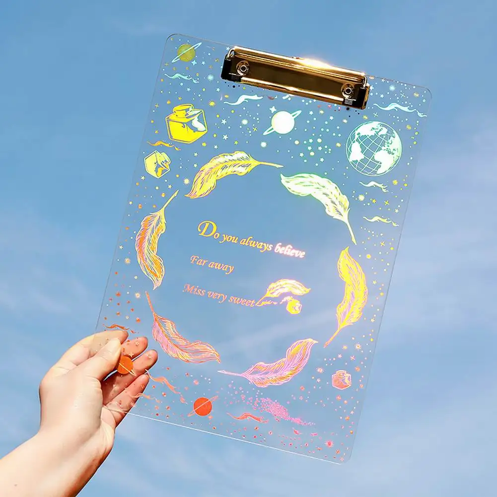 Transparent clipboard with starry sky design A4 writing paper document folders Plated clipboard File folde school stationery
Transparent clipboard with starry sky design A4 writing paper document folders Plated clipboard File folde school stationery
