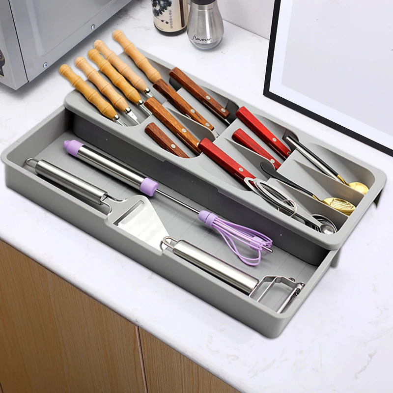 

Практичный кухонный лоток для хранения столовых приборов, ложка, нож, вилка, органайзер для столовых приборов, контейнер из ПП для разделени...