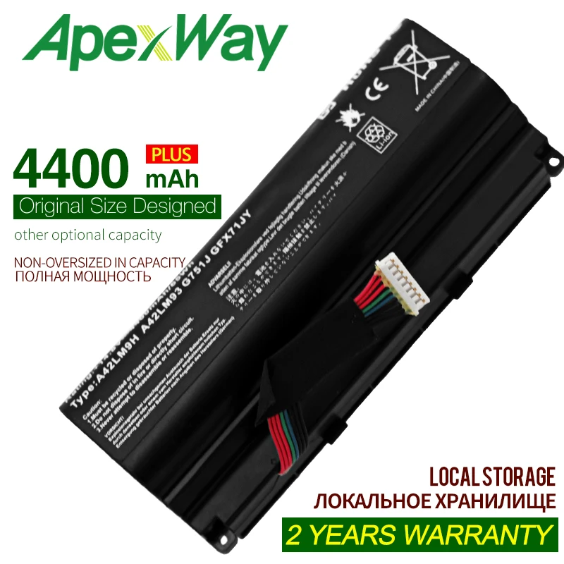 ApexWay 14,8 в 4400 мА/ч, ячеечный A42N1403 A42LM9H A42LM93, подходит для ноут Asus ROG G751, G751JY, G751JM, G751JT, GFX71, GFX71
ApexWay 14,8 в 4400 мА/ч, ячеечный A42N1403 A42LM9H A42LM93, подходит для ноут Asus ROG G751, G751JY, G751JM, G751JT, GFX71, GFX71