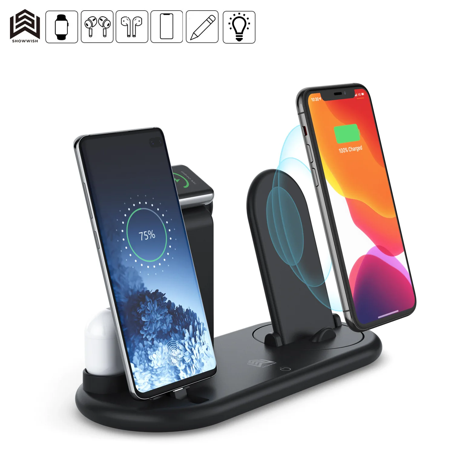 15W Fast Wireless Charger 7-in-1 Qi Charging Dock Station for IPhone 12 11 Pro XS MAX for Watch/headphone Phone Charge
15W Fast Wireless Charger 7-in-1 Qi Charging Dock Station for IPhone 12 11 Pro XS MAX for Watch/headphone Phone Charge