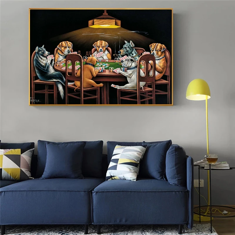 Dogs Playing Cards Poker Canvas Art Print Oil Painting Poster and Prints Wall for Living Room Home Decor | Дом и сад