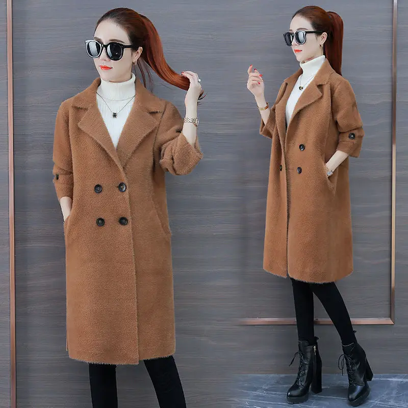 2021 Autumn Winter Korean Women Mink Double-Breasted Cardigan Fashion Loose Casual Long Sweaters Thick Warm Outerwear Coat 
2021 Autumn Winter Korean Women Mink Double-Breasted Cardigan Fashion Loose Casual Long Sweaters Thick Warm Outerwear Coat