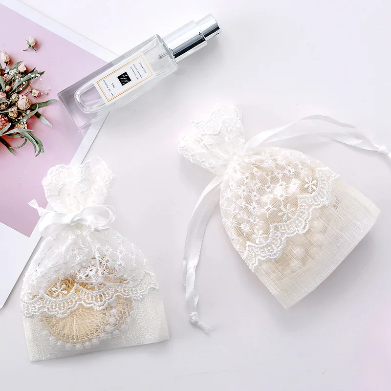 

5pcs 10x14cm White Star Lace Bag Drawstring Drawable Bags Slub Yarn Bag Gift Bags Jewelry Bags Candy Cookies Bag Packaging Pouch