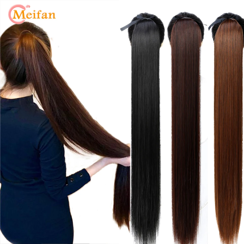 

MEIFAN длинные прямые синтетические шиньон конский хвост из натуральных волос на заколках для наращивания волос, накладные волосы на шнурке, з...