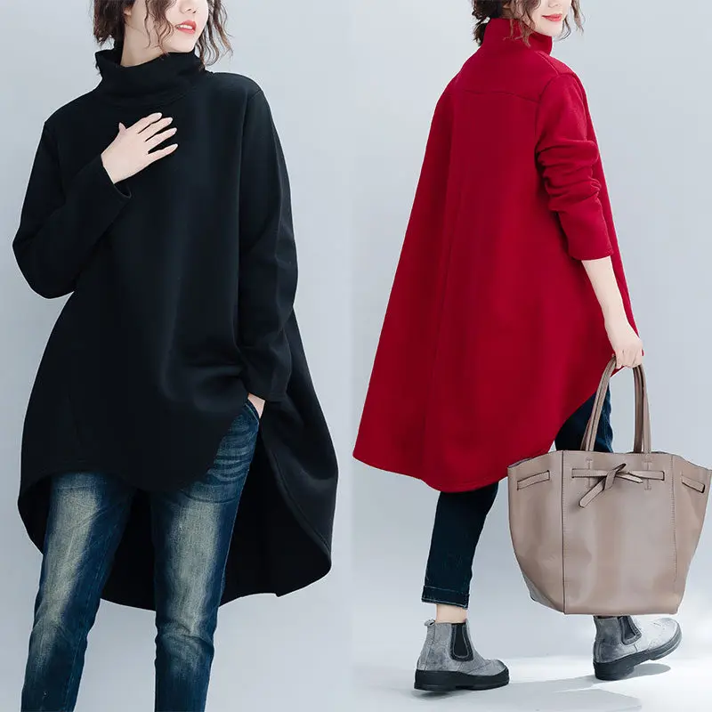 Asymmetrical Turtleneck Sweatshirts Women Autumn and Winter New Simple Plus Velvet Large Size Clothes Loose Pullover Shirt f1631
Asymmetrical Turtleneck Sweatshirts Women Autumn and Winter New Simple Plus Velvet Large Size Clothes Loose Pullover Shirt f1631
