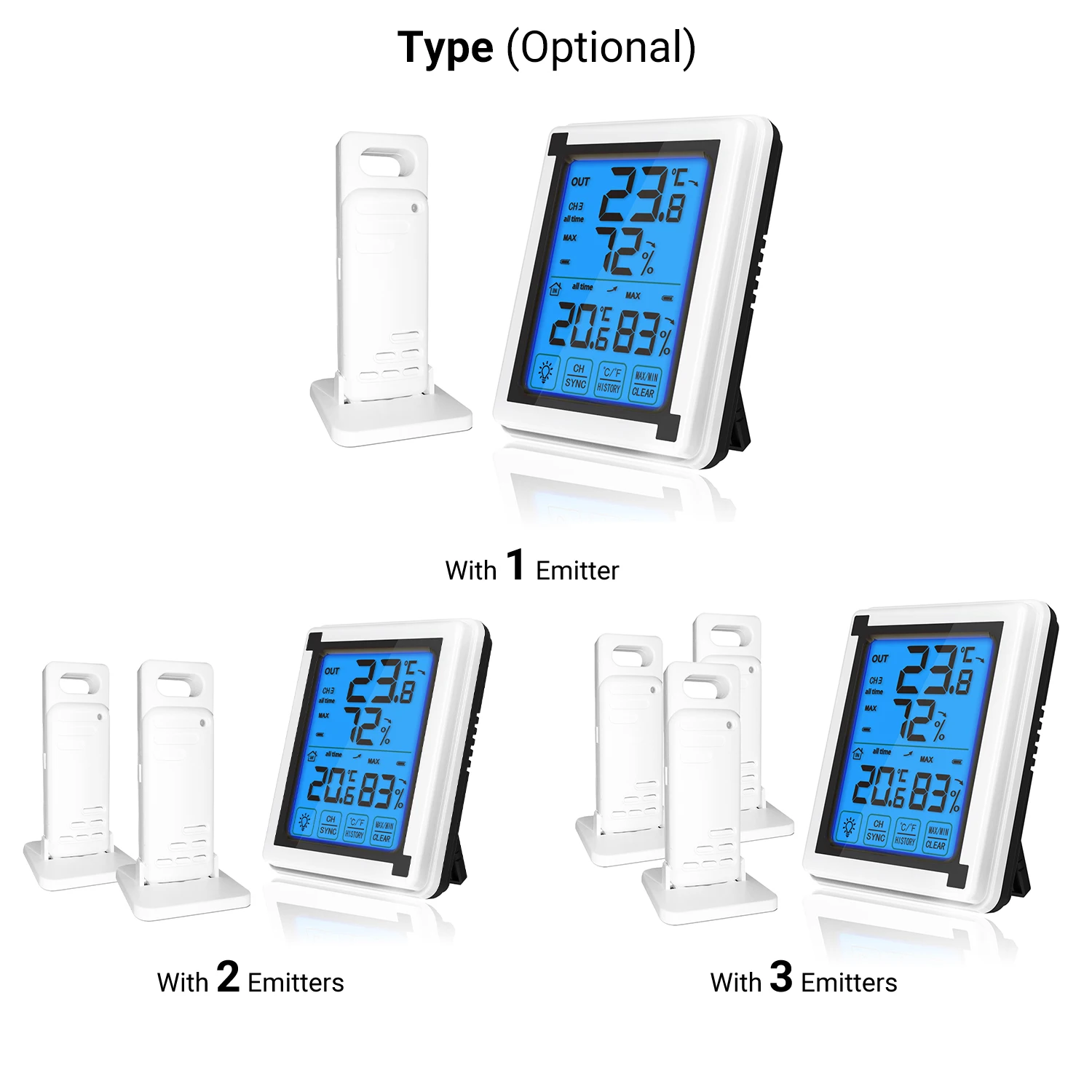Indoor Outdoor Wireless Digital Hygrometer Thermometer LCD Display Touch Screen Weather Station Hygrothermograph with 1 Emitter
Indoor Outdoor Wireless Digital Hygrometer Thermometer LCD Display Touch Screen Weather Station Hygrothermograph with 1 Emitter
