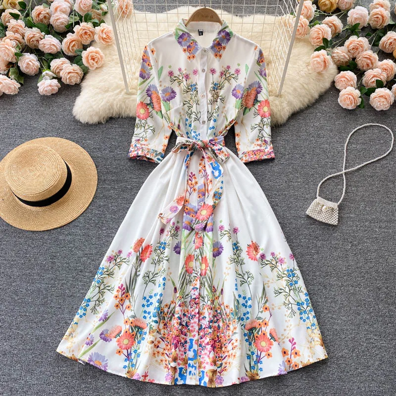 European American Style Autumn New Vestidos Women's Lapel Retro Print Waist Over The Knee Big Swing Midi Dress KK942
European American Style Autumn New Vestidos Women's Lapel Retro Print Waist Over The Knee Big Swing Midi Dress KK942