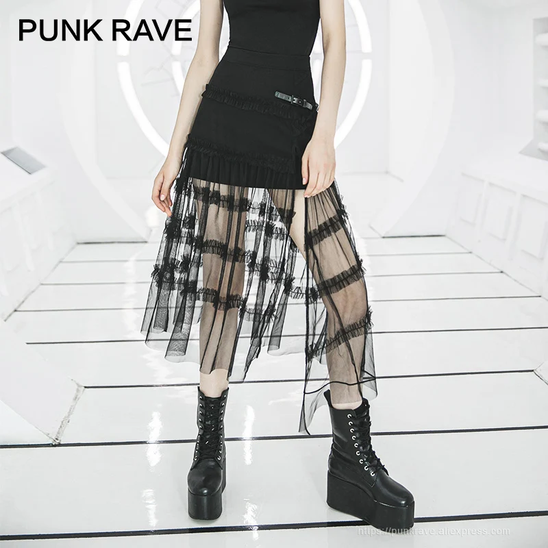 PUNK RAVE Girl's Irregular Ruffles Little Black Skirts Punk Lace Patchwork Mesh Yarn Women Skirt Spring Summer Streetwear
PUNK RAVE Girl's Irregular Ruffles Little Black Skirts Punk Lace Patchwork Mesh Yarn Women Skirt Spring Summer Streetwear
