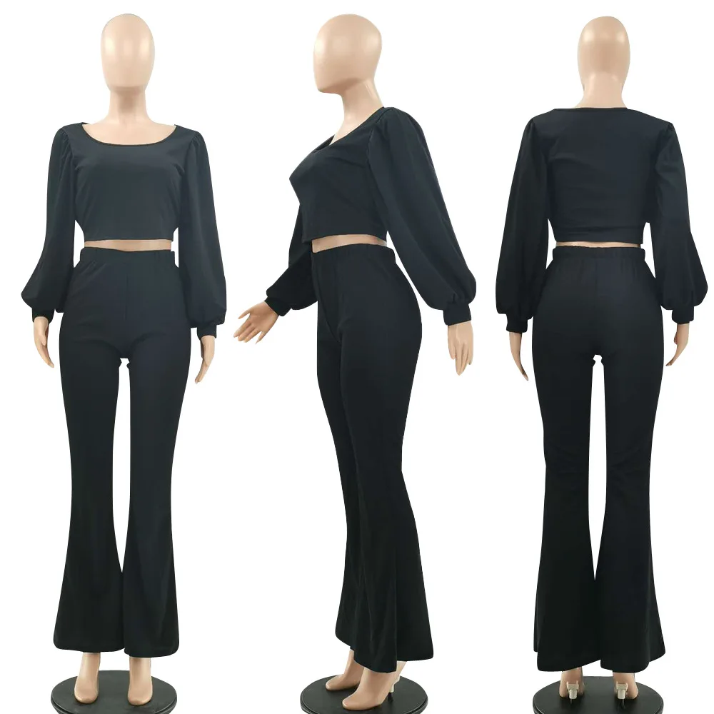 Sexy Bodycon Two Piece Club Outfits Women's Clothing Lantern Sleeve Ribbed Crop Top and Bell Bottom Pant Autumn Fitness Suits
Sexy Bodycon Two Piece Club Outfits Women's Clothing Lantern Sleeve Ribbed Crop Top and Bell Bottom Pant Autumn Fitness Suits