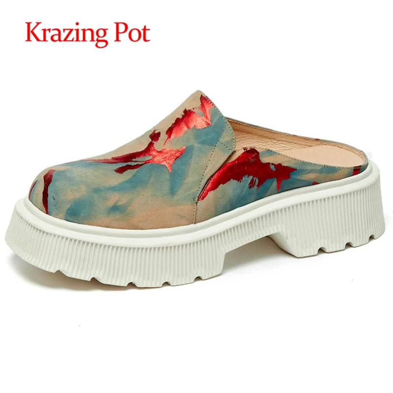 Krazing Pot genuine leather round toe high heels printing thick bottom young lady baotou slippers slip on mules women pumps L10
Krazing Pot genuine leather round toe high heels printing thick bottom young lady baotou slippers slip on mules women pumps L10
