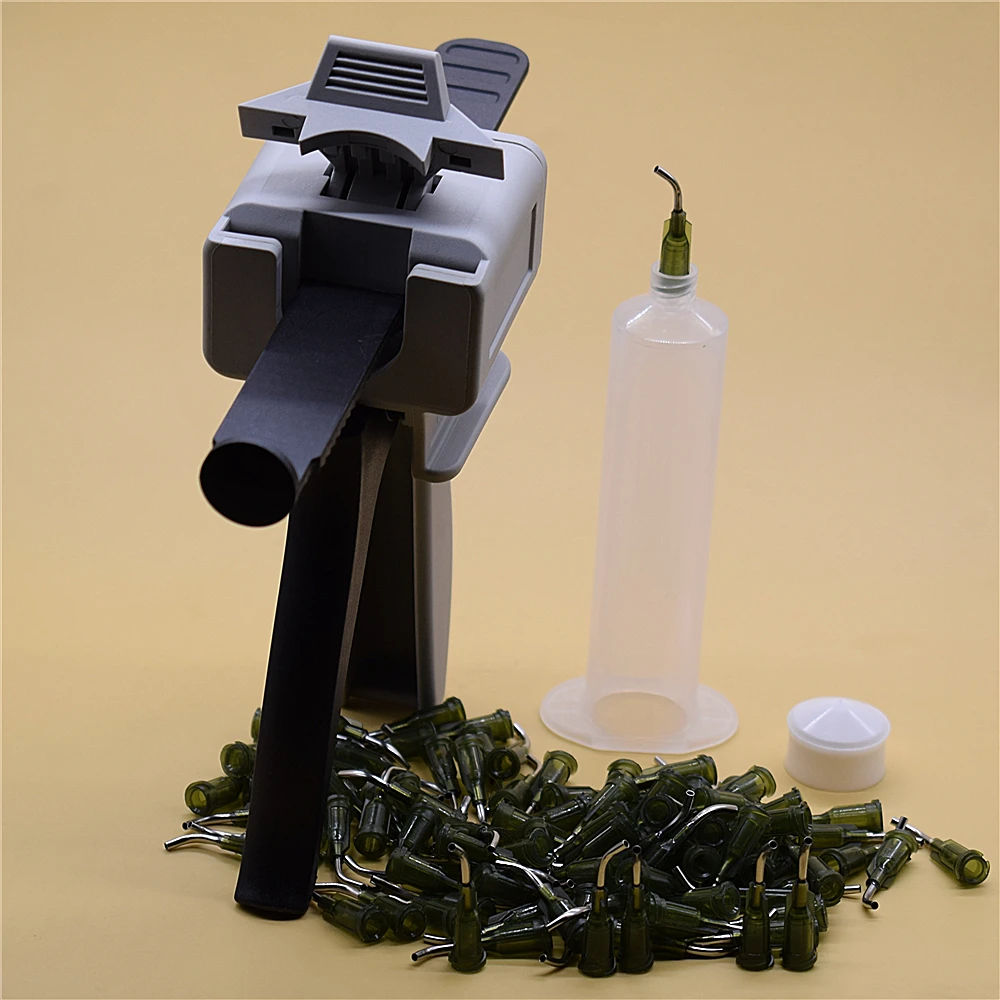 

30cc Glue Dispenser Syringes Barrel 30ml UV Glues Caulking Gun Manual Glue Gun with 100pcs 14G Bent Tapered Dispensing Needle