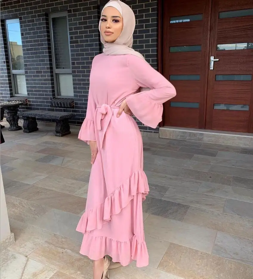 Элегантное женское Платье макси с расклешенными рукавами и рюшами Abaya Дубай