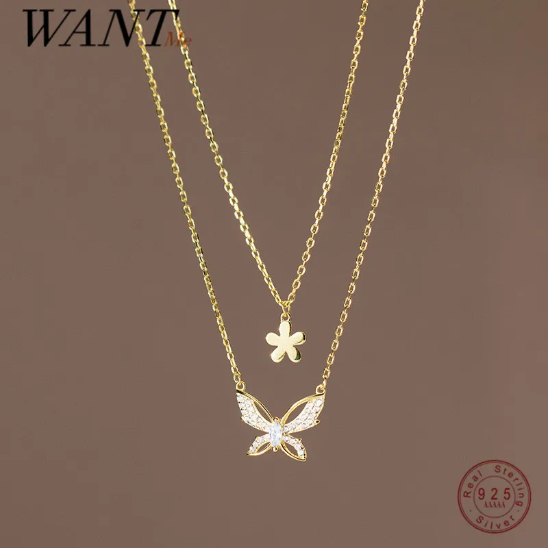WANTME 925 Sterling Silver Luxury Zircon Romantic Butterfly Double Clavicle Flower Necklace for Women Fashion Wedding Jewelry
WANTME 925 Sterling Silver Luxury Zircon Romantic Butterfly Double Clavicle Flower Necklace for Women Fashion Wedding Jewelry