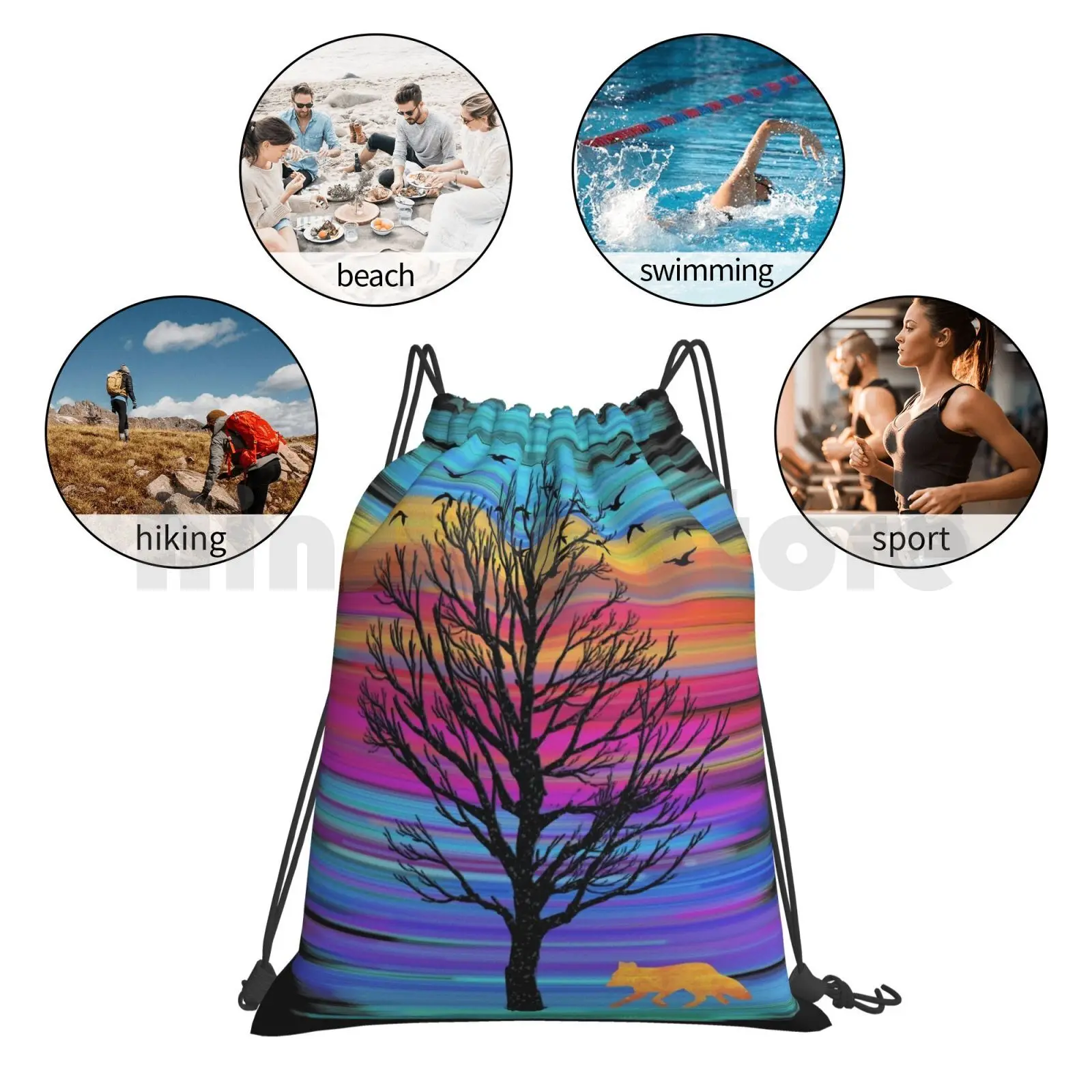 The Fox & The Tree At Sunset Backpack Drawstring Bags Gym Bag Waterproof Fox Tree Sunset Colorful Vivid Silhouette Birds
The Fox & The Tree At Sunset Backpack Drawstring Bags Gym Bag Waterproof Fox Tree Sunset Colorful Vivid Silhouette Birds
