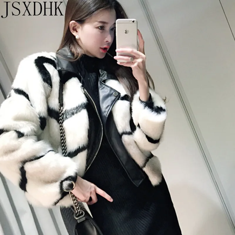 JSXDHK Faux Fur Fox Faux Fur Coat Women Winter Warm Artifical Fur Striped Coat Overcoat Female Ladies Leather Patchwork Jacket
JSXDHK Faux Fur Fox Faux Fur Coat Women Winter Warm Artifical Fur Striped Coat Overcoat Female Ladies Leather Patchwork Jacket