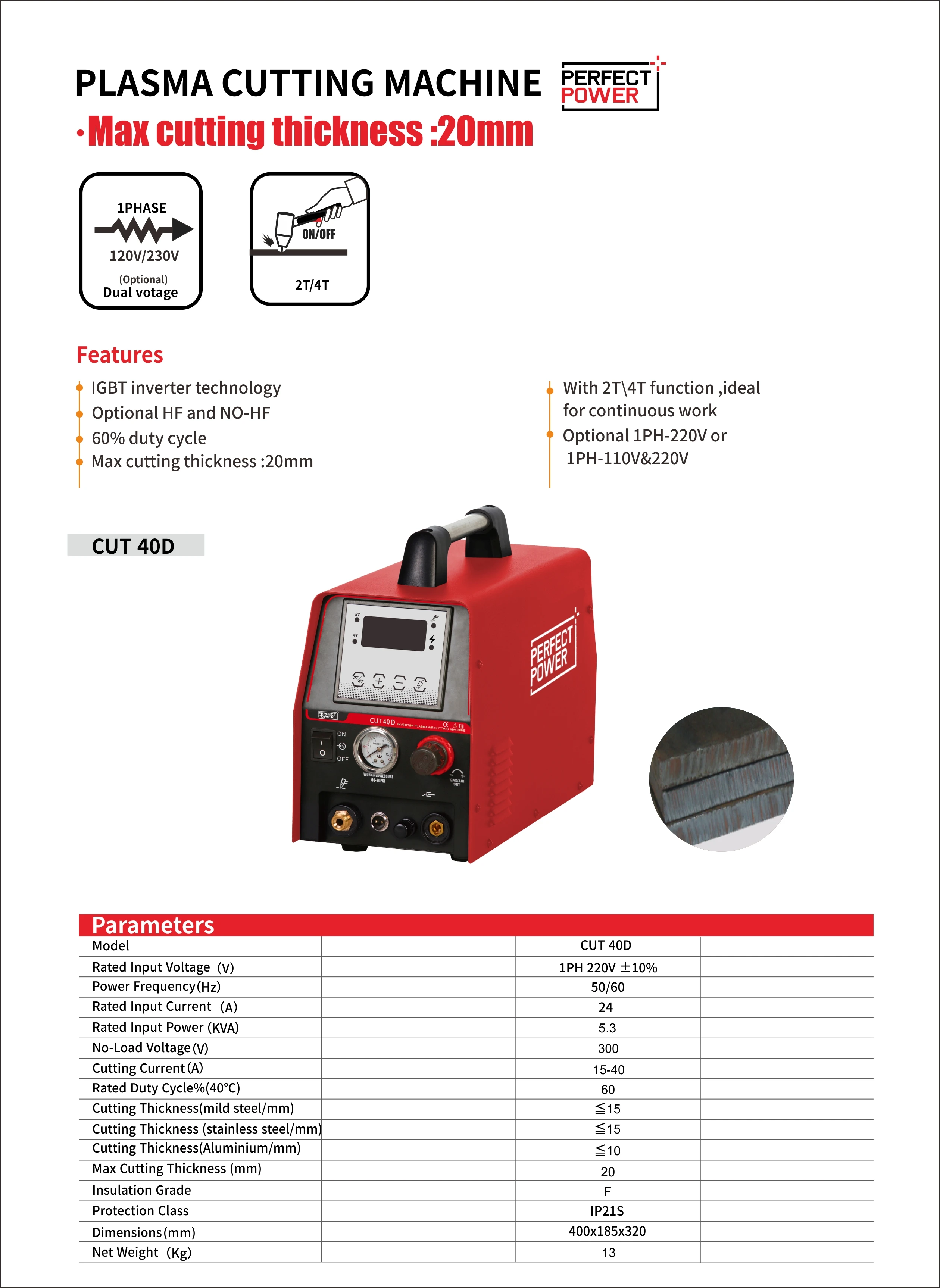 Perfect Power Best Price Mini Cut-40D Portable Pilot Arc Air Plasma Cutting Machine Welder Plasma Cutter Max 20mm
Perfect Power Best Price Mini Cut-40D Portable Pilot Arc Air Plasma Cutting Machine Welder Plasma Cutter Max 20mm