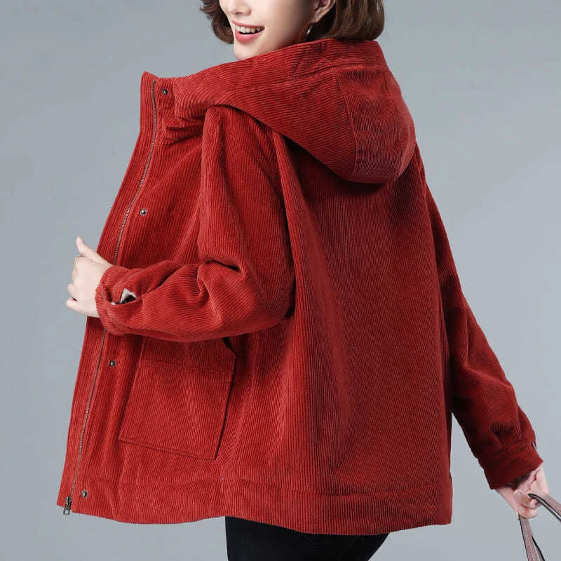 Фото Куртка женская Вельветовая с капюшоном Повседневная куртка - купить