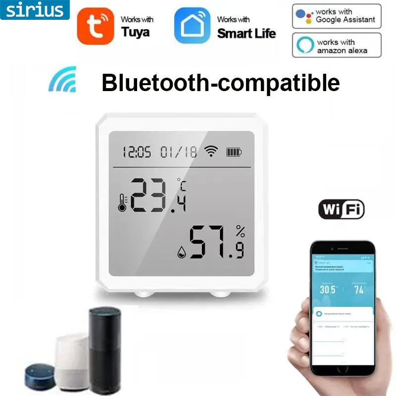 Умный датчик температуры и влажности TUYA, Wi-Fi + Bluetooth, ЖК-дисплей, пульт дистанционного управления, поддержка Alexa Google Assistant
Умный датчик температуры и влажности TUYA, Wi-Fi + Bluetooth, ЖК-дисплей, пульт дистанционного управления, поддержка Alexa Google Assistant