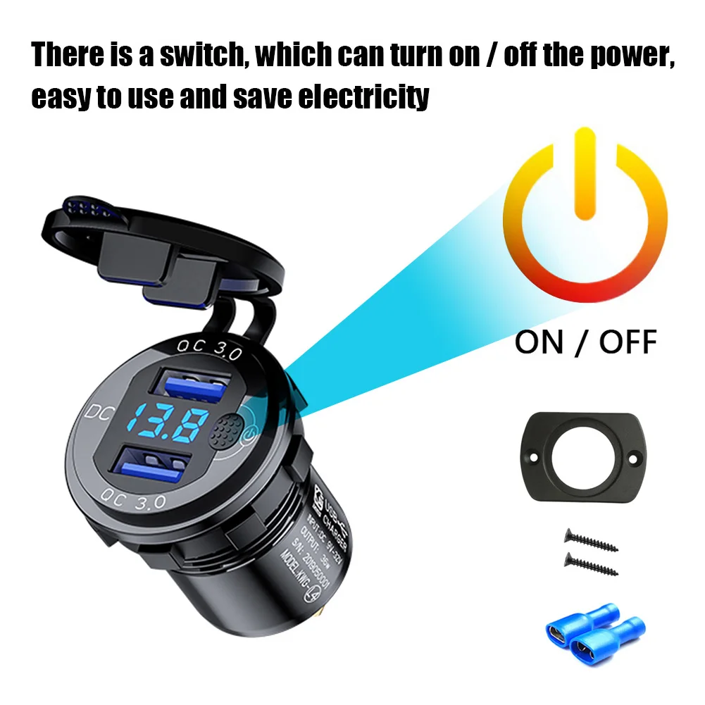 36W Car Charger Socket Dual USB Quick Charger Waterproof with Voltmeter Switch for Car Boat Marine Motorcycle ATV Truck 12-24V
36W Car Charger Socket Dual USB Quick Charger Waterproof with Voltmeter Switch for Car Boat Marine Motorcycle ATV Truck 12-24V