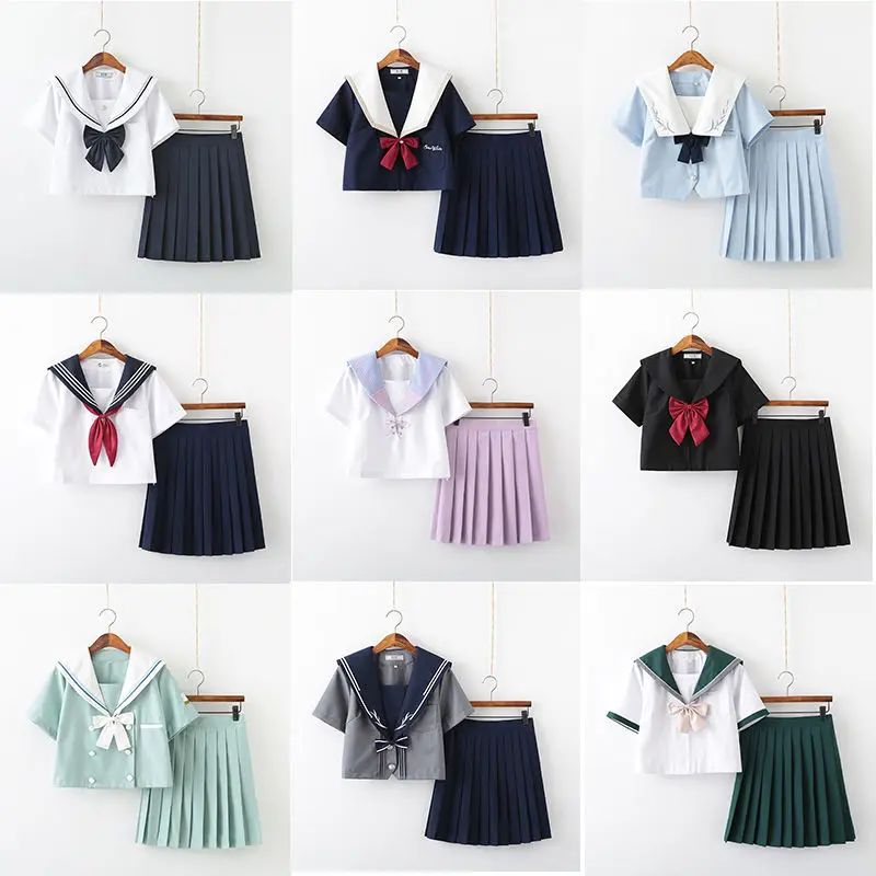 

New Sales Japanese School JK Uniform 2021 White Girls Class Navy Sailor Uniforms Students Clothes Anime Cosplay Sailor Suits XXL