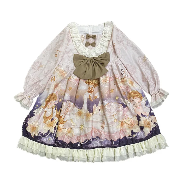 Elegant Princess Sweet Lolita Retro Swan Cupid Printed OP Dress Kawaii Puff Sleeve Cute Bow Lace Trim Ruffles Dress Spring
Elegant Princess Sweet Lolita Retro Swan Cupid Printed OP Dress Kawaii Puff Sleeve Cute Bow Lace Trim Ruffles Dress Spring