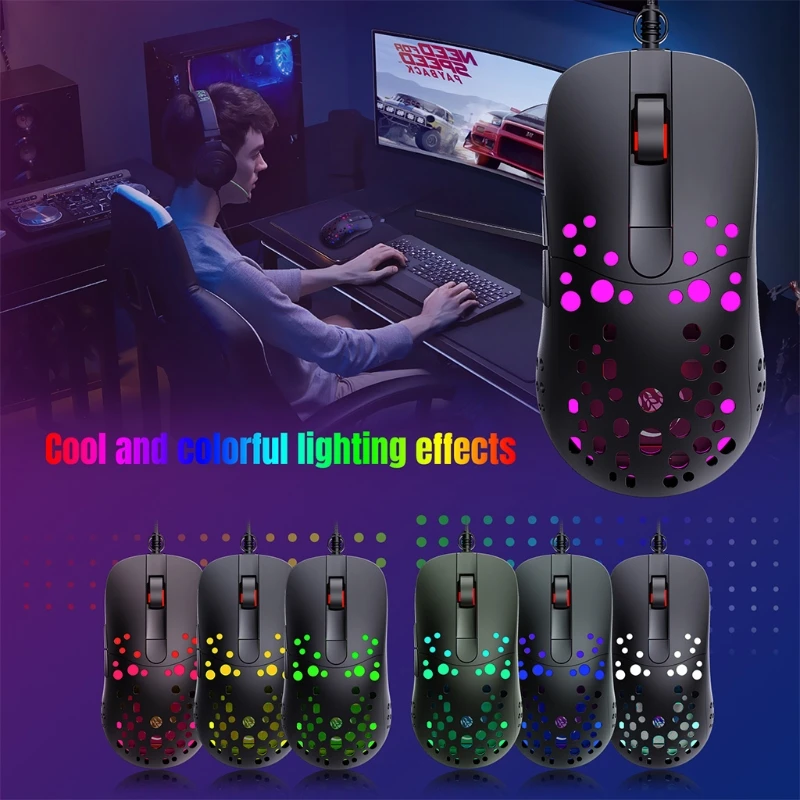 

Wired Lightweight Gaming Mouse, RGB Backlit Mice & 6 Buttons Programmable Driver 8000DPI Ultralight Honeycomb Shell