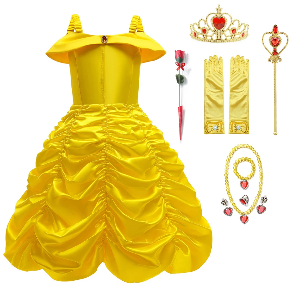 

Disney Cosplay Belle Princess Dress Girls Cosplay Clothing Beauty and the beast Kids Party TUTU Children Costume 2-10T