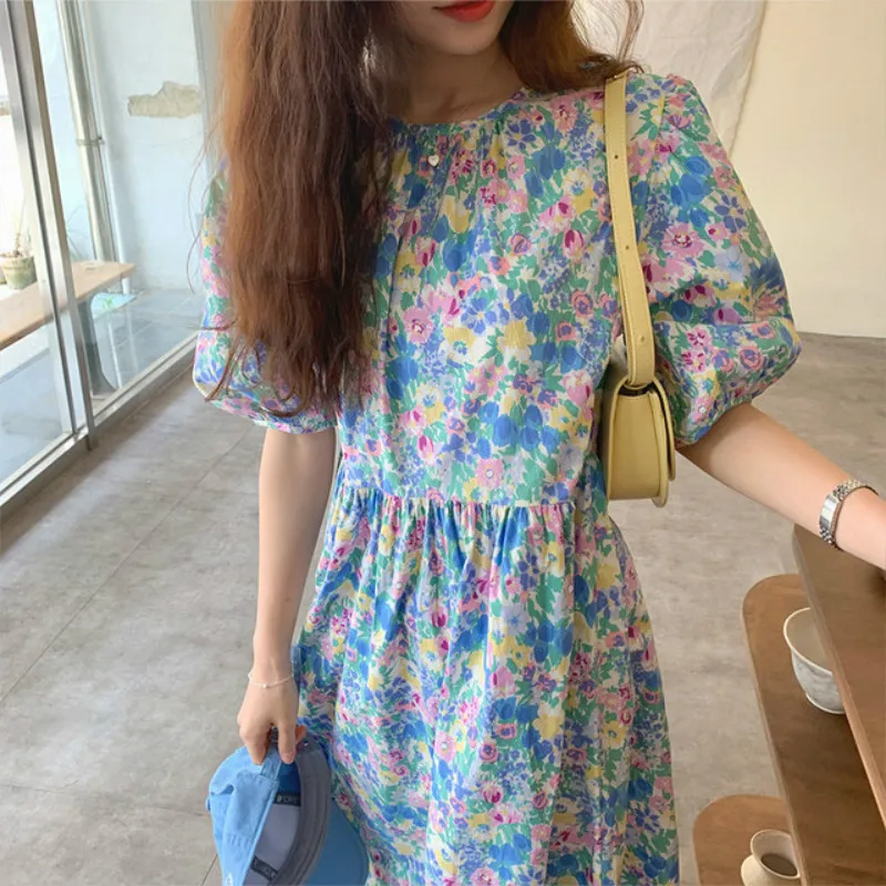 2020 Women Summer Sweet Oil Panting Flower Long Dress High Waist Puff Sleeve Pullover Pleat Dresses Woman Clothing
2020 Women Summer Sweet Oil Panting Flower Long Dress High Waist Puff Sleeve Pullover Pleat Dresses Woman Clothing