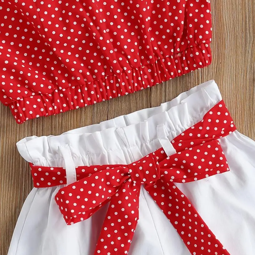 2 Pieces Kids Suit Set Polka Dot Print Round Neck Fly Sleeve Shirt Tops Shorts with Waist Belt Summer Girls Clothes Set
2 Pieces Kids Suit Set Polka Dot Print Round Neck Fly Sleeve Shirt Tops Shorts with Waist Belt Summer Girls Clothes Set
