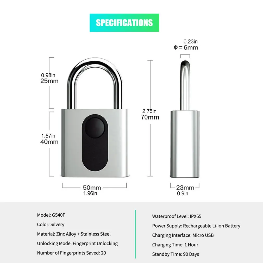 GS40F Smart Fingerprint Padlock USB Rechargeable Lock Gym Cabinet Fingerprint Lock Dormitory Warehouse Anti-theft Lock
GS40F Smart Fingerprint Padlock USB Rechargeable Lock Gym Cabinet Fingerprint Lock Dormitory Warehouse Anti-theft Lock