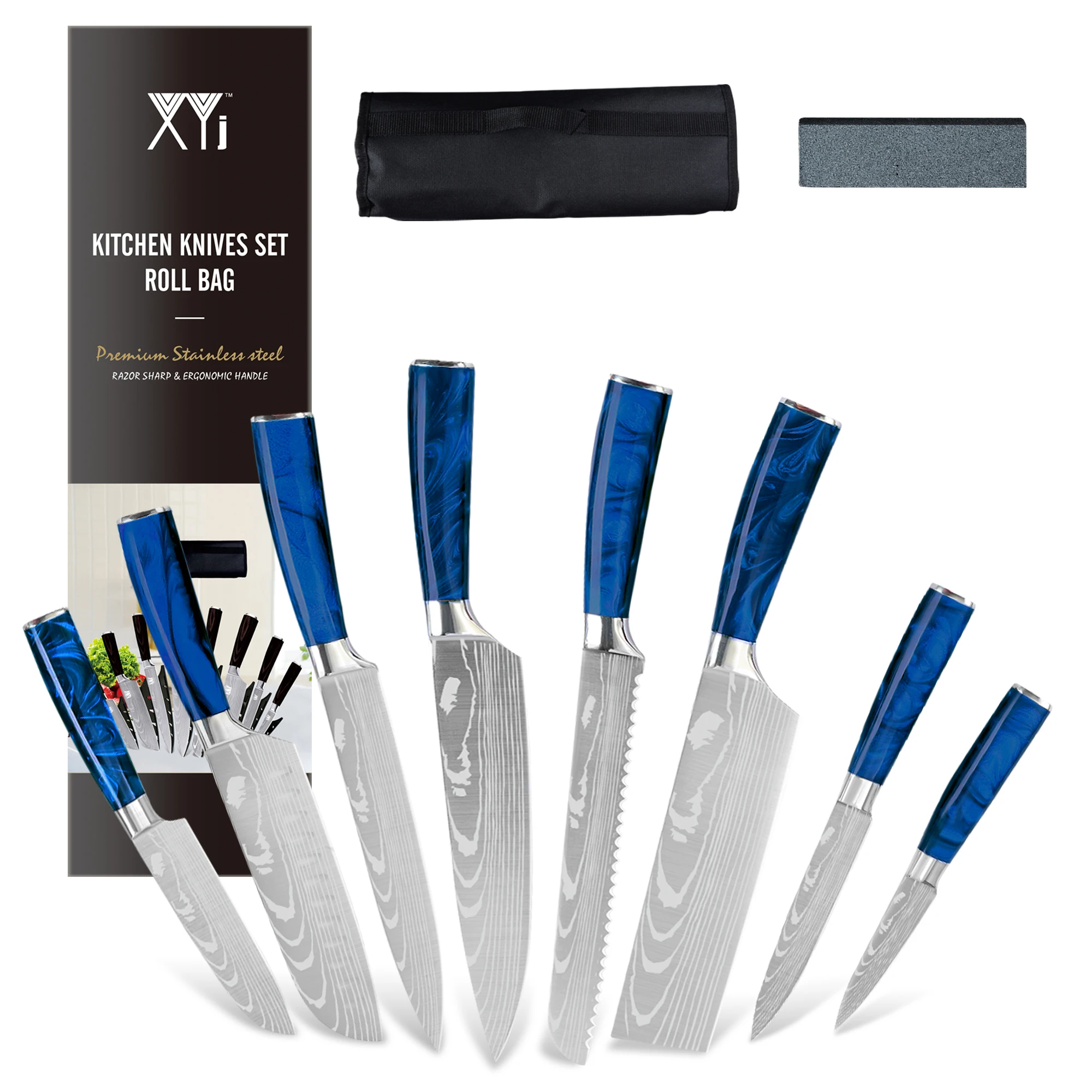 XYj Kitchen Knife Set 8PCS Knives With Knife Roll Bag Canavas Professional Chef Cooking Knives Tool With Resin Handle Gift Knife
XYj Kitchen Knife Set 8PCS Knives With Knife Roll Bag Canavas Professional Chef Cooking Knives Tool With Resin Handle Gift Knife