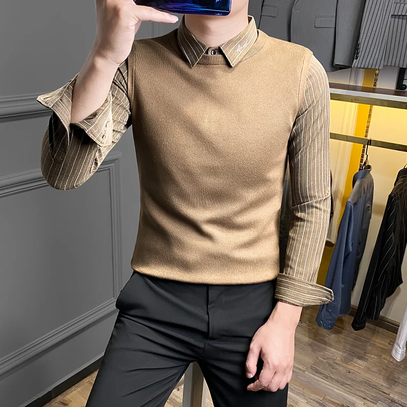 Men 2021 Autumn Winter Fashion Slim Knitted Sweater Tops Men Warm Casual Pullovers Male New Fake Two Shirt Collar Tops O115
Men 2021 Autumn Winter Fashion Slim Knitted Sweater Tops Men Warm Casual Pullovers Male New Fake Two Shirt Collar Tops O115
