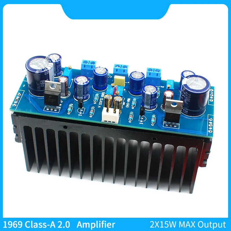 1969 NPN 2.0 Channel Class A amplifier Board 2X 15W Max Audio Power Amplifer 
1969 NPN 2.0 Channel Class A amplifier Board 2X 15W Max Audio Power Amplifer