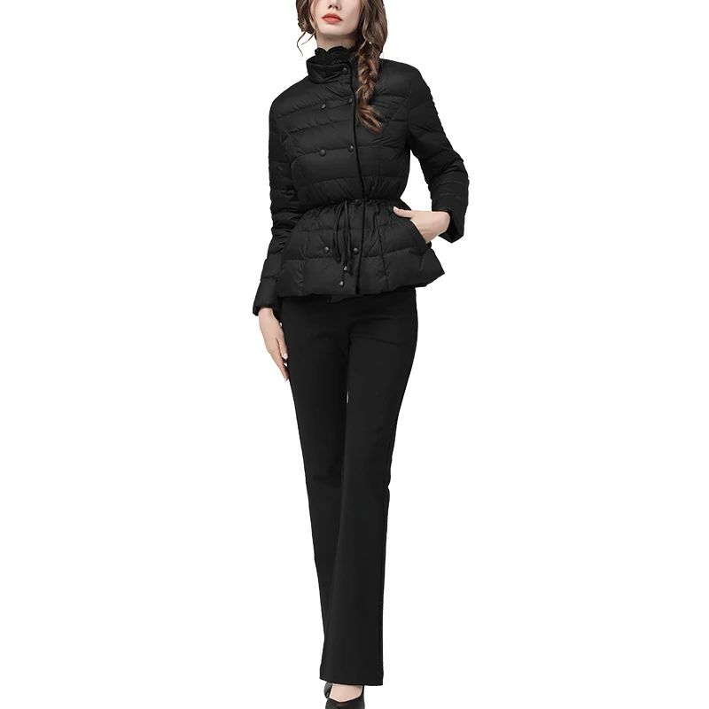 Fashion Double-Breasted Black Down Jacket Slim Short White Duck Down Parka Drawstring Warm Thickened Female Winter Padded Coat
Fashion Double-Breasted Black Down Jacket Slim Short White Duck Down Parka Drawstring Warm Thickened Female Winter Padded Coat