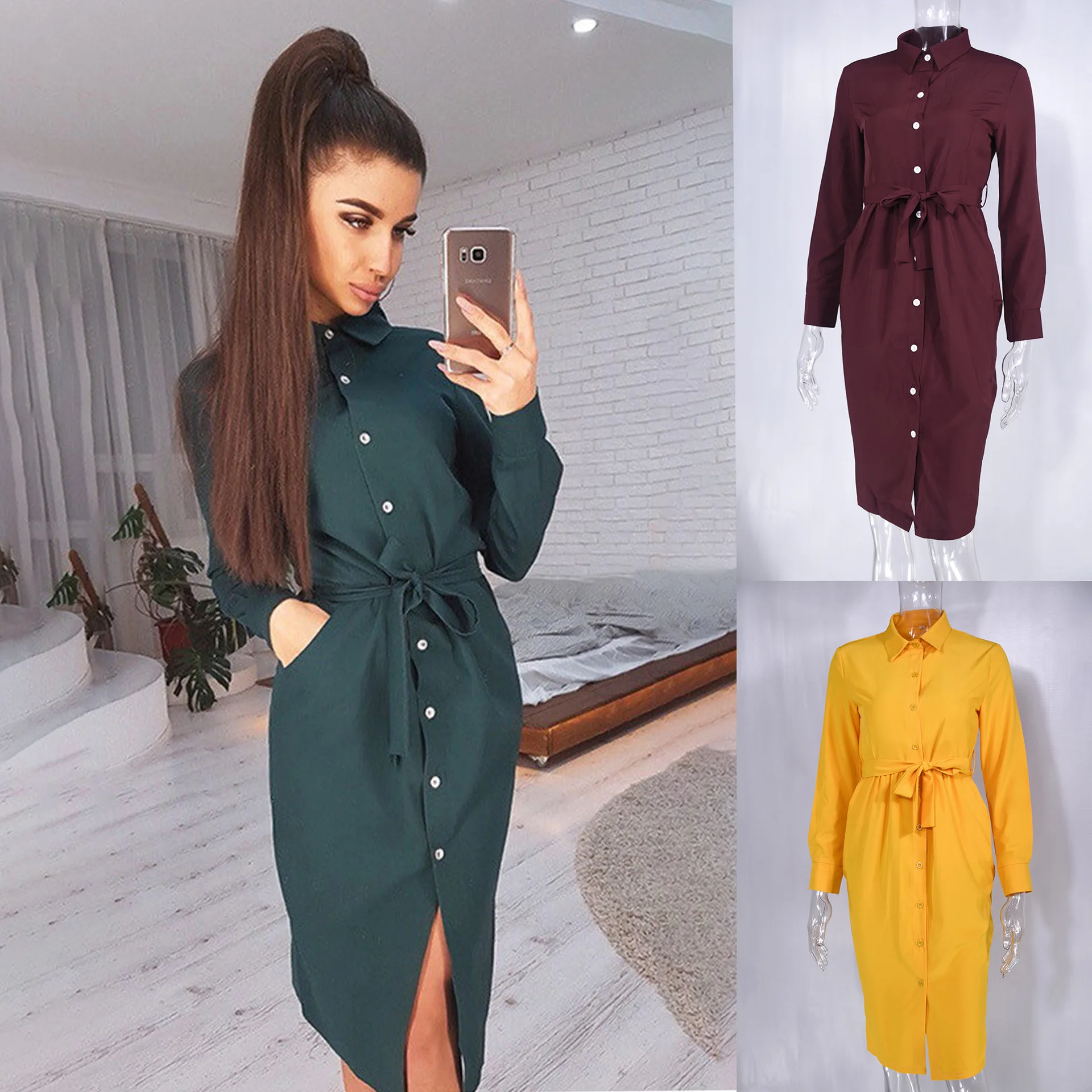 Women's French Sexy Green Plus Size Long Sleeve Cardigan Button Midi Big Shirt Dress Fall Fashion High Waist Belt Office Lady
Women's French Sexy Green Plus Size Long Sleeve Cardigan Button Midi Big Shirt Dress Fall Fashion High Waist Belt Office Lady