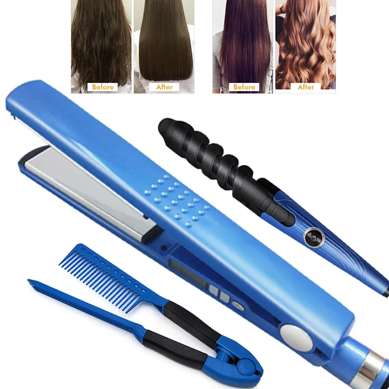 Синий набор для завивки волос 3-в-1 выпрямитель для волос и щипцы для завивки волос 1 1/4 пластина нанотитановый плоский утюжок паровые спираль... 
Синий набор для завивки волос 3-в-1 выпрямитель для волос и щипцы для завивки волос 1 1/4 пластина нанотитановый плоский утюжок паровые спираль...