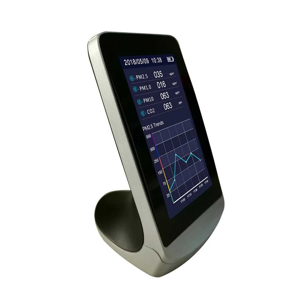 Air Quality Detector Analyzer 4.3 Inch LCD Display Air Quality Analyzer Monitor CO2 PM2.5 PM1.0 PM10 HCHO TVOC AQI Detector 
Air Quality Detector Analyzer 4.3 Inch LCD Display Air Quality Analyzer Monitor CO2 PM2.5 PM1.0 PM10 HCHO TVOC AQI Detector