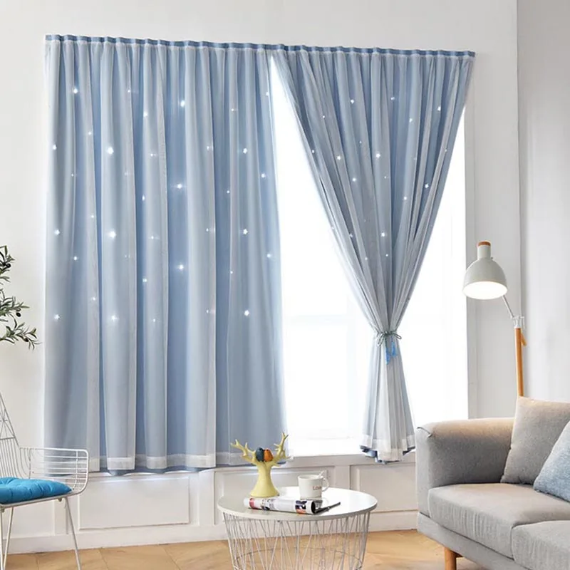 

Blackout Curtains Punch Free Tulle Stars Velcro Blind Drapes Window Curtains Treatment for Living Room Bedroom Home Decoration
