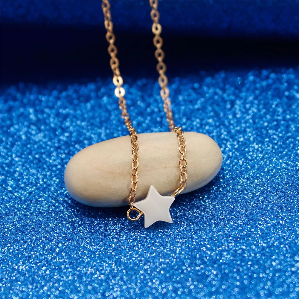 Корейское Трендовое ожерелье 78 мм с ракушками и пятиконечными звездами