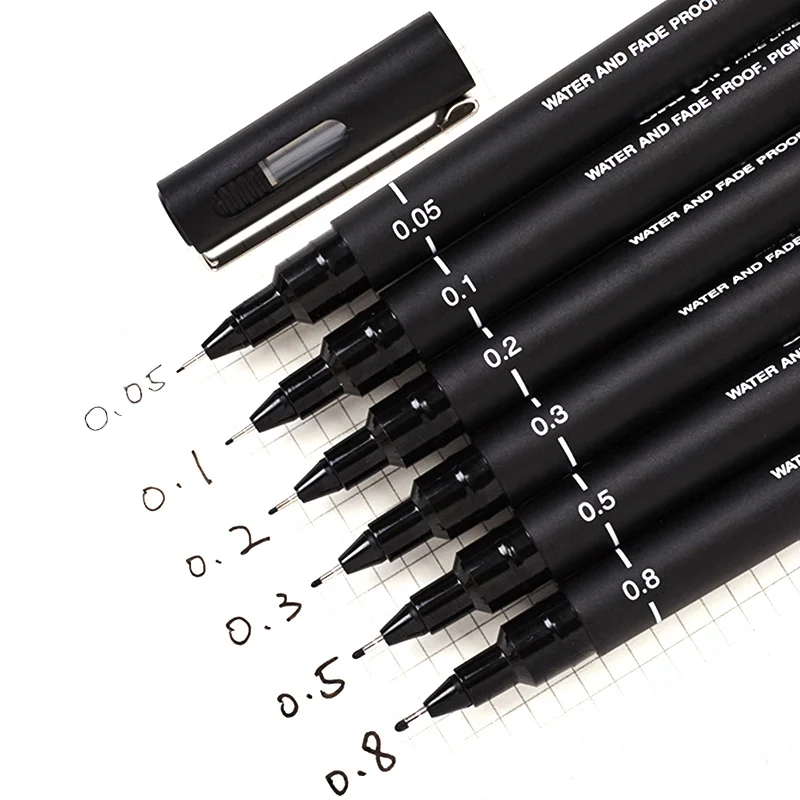 6pcs/lot Pin Drawing Pen Fineliner Ultra Fine Line Art Marker Black Ink 005 01 02 03 05 08 Micron Drawing Pen Office School Set
6pcs/lot Pin Drawing Pen Fineliner Ultra Fine Line Art Marker Black Ink 005 01 02 03 05 08 Micron Drawing Pen Office School Set