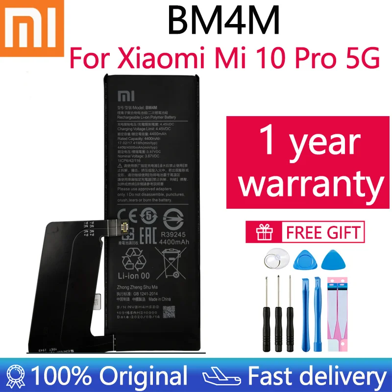 100% Genuine Original Phone Replacement 4780mAh Battery BM4N For Xiaomi Mi 10 5G Mi10 bateria Batteries +Gift Tools
100% Genuine Original Phone Replacement 4780mAh Battery BM4N For Xiaomi Mi 10 5G Mi10 bateria Batteries +Gift Tools
