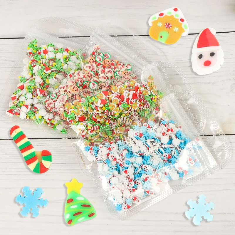 

10g Christmas Nail Art Accessories Mixed Santa Snowflake Xmas Tree Polymer Clay Slices Nails Decorations Professionals Manicure