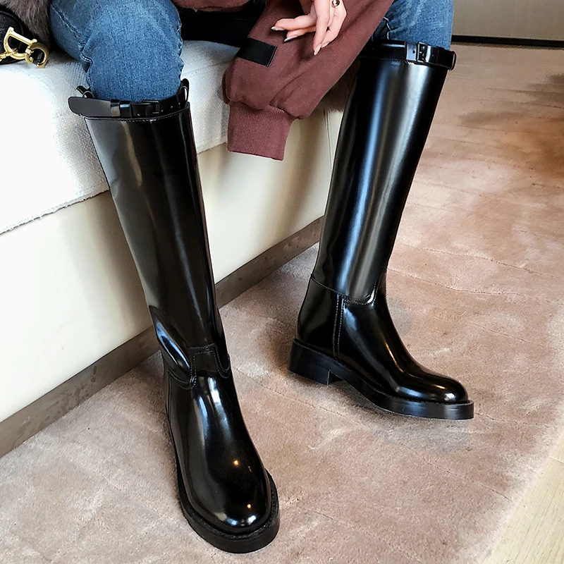 ISNOM Motorcycle Boots Women Knee High Boots Woman Thick Heels Shoes Female Genuine Leather Round Toe Shoes Ladies Winter 2020
ISNOM Motorcycle Boots Women Knee High Boots Woman Thick Heels Shoes Female Genuine Leather Round Toe Shoes Ladies Winter 2020