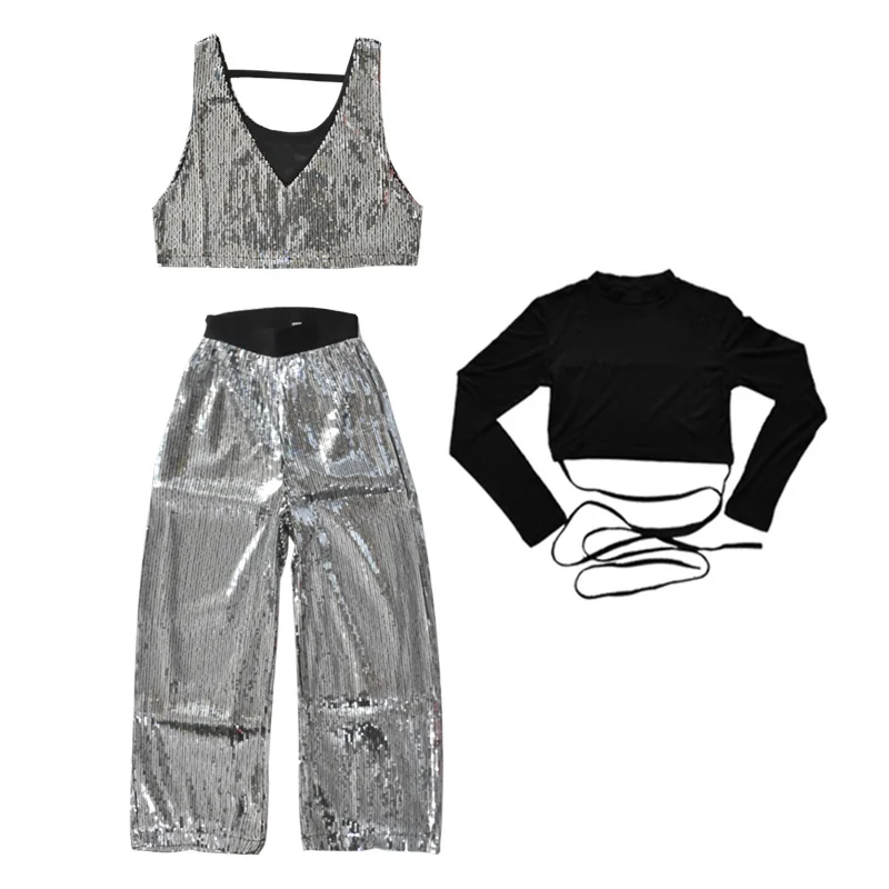 Hip Hop Costumes Girls Silver Sequined Vest Pants Jazz Dance Clothes Street Dancing Rave Outfit Adults Performance Wear DN5783
Hip Hop Costumes Girls Silver Sequined Vest Pants Jazz Dance Clothes Street Dancing Rave Outfit Adults Performance Wear DN5783