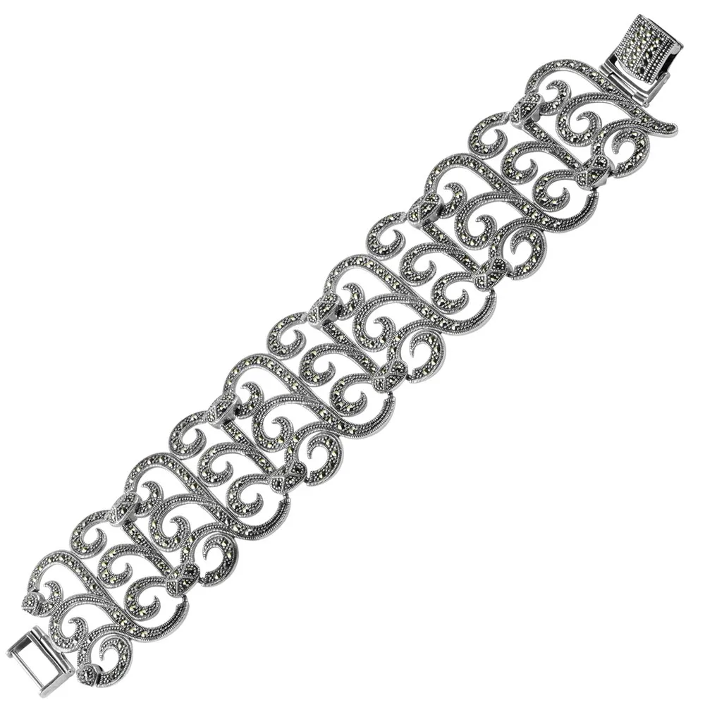 925 Sterling Silver Marcasite Stone Bracelet