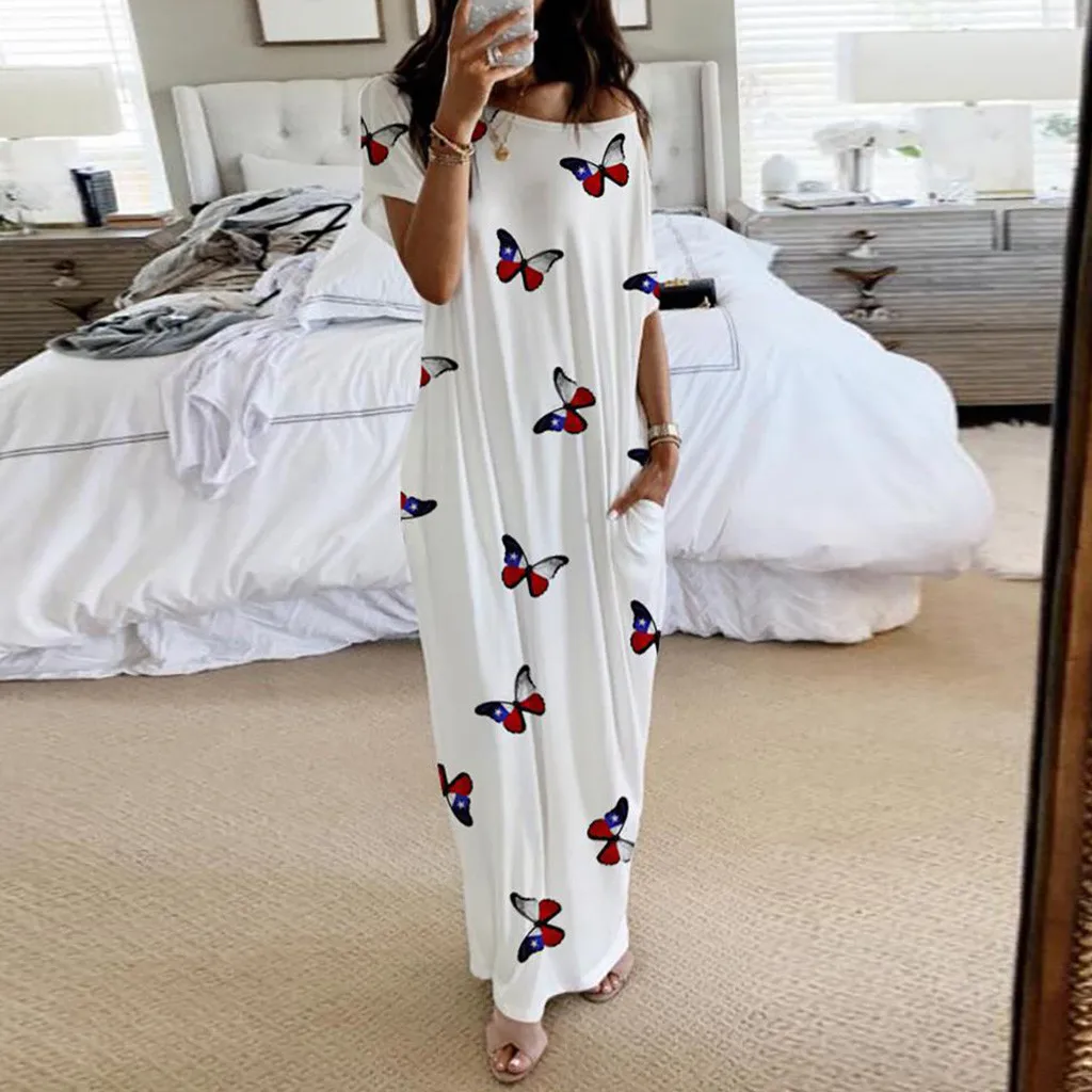40# Women Dresses Leisure Comfortable Daily Short Sleeve Dresses Personality Butterfly Print Casual Inclined Shoulder Maxi Dress
40# Women Dresses Leisure Comfortable Daily Short Sleeve Dresses Personality Butterfly Print Casual Inclined Shoulder Maxi Dress