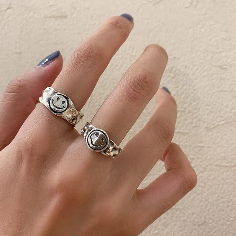Thai Silver Plate Smile Face Rings for Women Creative Trendy Irregular Pattern Ring Party Jewelry New Year Gifts
Thai Silver Plate Smile Face Rings for Women Creative Trendy Irregular Pattern Ring Party Jewelry New Year Gifts