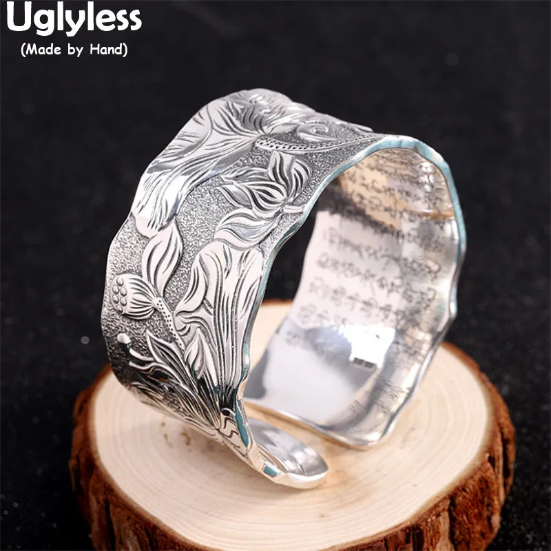 Uglyless 20/31MM Wide Bangles for Women Heavy Ethnic Lotus Leaf Bangles 999 Full Silver Heart Sutra Buddhistic Gifts Jewelry
Uglyless 20/31MM Wide Bangles for Women Heavy Ethnic Lotus Leaf Bangles 999 Full Silver Heart Sutra Buddhistic Gifts Jewelry
