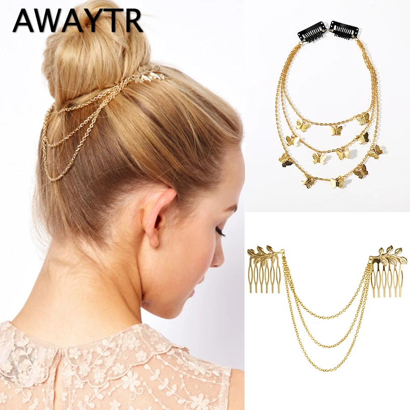 AWAYTR Fashion Women Three Layers Tassel Chain Side Clip Metal Butterfly Headband Clip Moon Shell Leaf Hair Comb Bohemia Headwea
AWAYTR Fashion Women Three Layers Tassel Chain Side Clip Metal Butterfly Headband Clip Moon Shell Leaf Hair Comb Bohemia Headwea